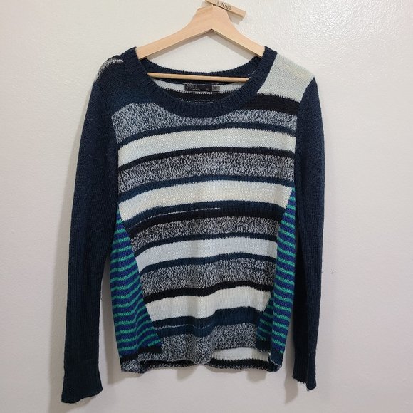 Prana Sweaters - Prana Women's Nautical Seffi Crewneck Wool Stripe Sweater Navy White X-large